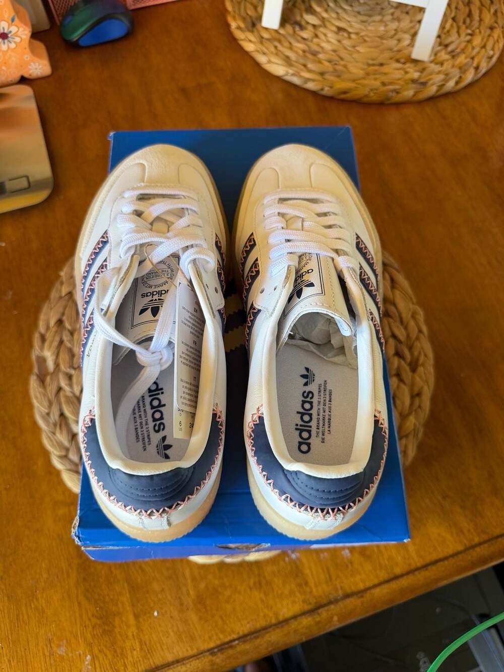 Adidas Sambae J Size 6 White Dark Blue Pink Gum Platform Sneakers - Picture 2 of 4